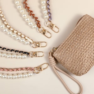 Cartera tejida minimalista, monedero con cremallera, bolsa pequeña con cremallera y cadena de perlas, regalo para mujer, bolso de playa de verano, perfecto para uso diario y regalo
