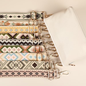 Crossbody Bag Beige Belt Bag with Optional Patterned Strap, Leather Shoulder Bag with Wide Strap, Leather Fanny pack with Belt, Gift for Her