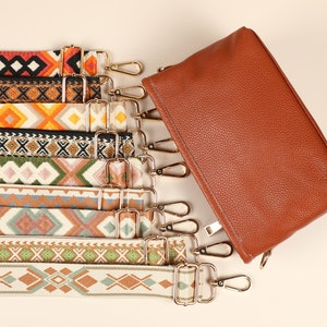 Crossbody Bag Brown Belt Bag with Optional Patterned Strap, Leather Shoulder Bag with Wide Strap, Leather Fanny pack with Belt, Gift for Her
