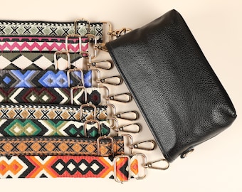 Sac à bandoulière sac ceinture noir avec sangle à motifs en option, sac à bandoulière en cuir avec large sangle, sac banane en cuir avec ceinture, cadeau pour elle