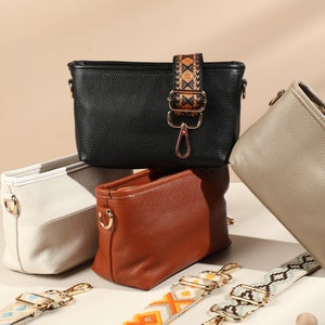 Umhängetasche Schwarz Gürteltasche mit Optional Gemusterten Riemen, Leder Umhängetasche mit breitem Riemen, Leder Bauchtasche mit Gürtel, Geschenk für Sie