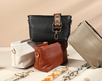 Sac à bandoulière sac ceinture noir avec sangle à motifs en option, sac à bandoulière en cuir avec large sangle, sac banane en cuir avec ceinture, cadeau pour elle