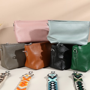 Crossbody Bag Belt Bag with Optional Patterned Strap, Leather Shoulder Bag with Wide Strap, Leather Fanny Pack for Girlfriend, Gift for her