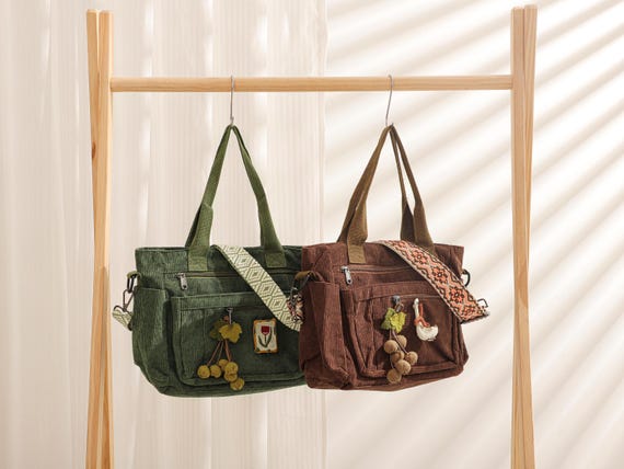Corduroy Bag Crossbody Bag Casual Hobo Bag Shopping Bag Shoulder Bag Travel Crossbody Bag Everyday Tote,Gifts for Her,Handmade Cloth Pins