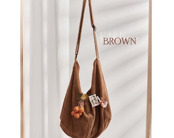 Corduroy Bag Crossbody Bag Casual Hobo Bag Shopping Bag Shoulder Bag Travel Crossbody Bag Everyday Tote,Gifts for Her,Handmade Cloth Pins