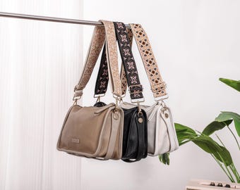 Crossbody Bag with 2 Straps, Leather Bag Casual Hobo Bag Shopping Bag Shoulder Bag Unisex Travel Crossbody Bag Everyday Tote, Gifts for Her