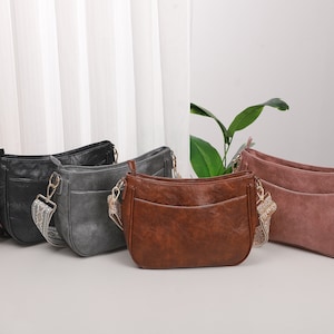 Umhängetasche aus veganem Leder für Damen mit extra gemusterten Trägern, Umhängetasche aus Leder, Umhängetasche mit verschiedenen Farben
