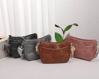 Vegan leather Crossbody Shoulder Bag for Women with extra Patterned Straps, Leather Shoulder Bag, Crossbody Bag with Different Colors