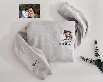 Custom Embroidered Hoodie,Couples Gifts,Personalized Gift Date Hoodie Initial on Sleeve,Engagements Gifts,Anniversary Gift,Custom Sweatshirt