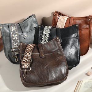Crossbody Schultertasche für Frauen, Vegan Leder Schultertasche mit breitem Riemen, Leder Bauchtasche für Freundin, Geschenk zum Jahrestag