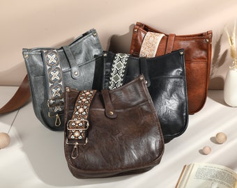 Bolso bandolera para mujer, bolso de hombro de piel vegana con correa ancha, riñonera de piel para novia, regalo de aniversario