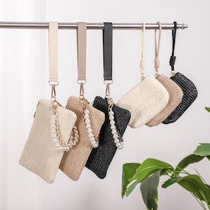 Cartera tejida minimalista, monedero con cremallera, bolsa pequeña con cremallera y cadena de perlas, regalo para mujer, bolso de playa de verano, perfecto para uso diario y regalo