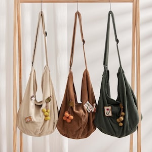 Cord-Tasche, Crossbody-Tasche, lässige Hobo-Tasche, Einkaufstasche, Schultertasche, Reise, Crossbody-Tasche, Alltag, Geschenke für sie, handgemachte Stoffstifte