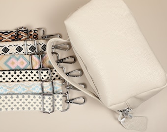 Crossbody Begie Bag for Women, Leather Bag Shoulder Bag Crossbody Wide Bag Strap with Pattern, Everyday bag, Girlfriend gift