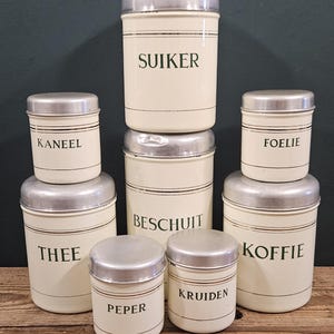 Vintage Dutch Kitchen Canister Set 1960s, Coffee Tea Sugar Tins, Mid Century Storage Jars, Farmhouse Kitchen Decor