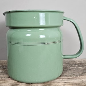 Orinal grande de esmalte verde vintage – Decoración de estilo rústico – Cubo de esmalte rústico – Cocina de mediados de siglo – Orinal de metal retro