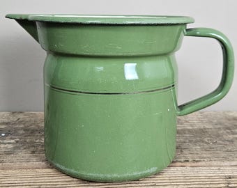Vaso da notte vintage in smalto verde – Decorazione retrò per la cucina – Stoviglie in smalto in stile rustico – Vaso in metallo rustico – Secchio multiuso di metà secolo