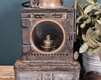 Antique Welch Patent Railway Lamp – Industrial Oil Lantern London – Original Burner Lantern