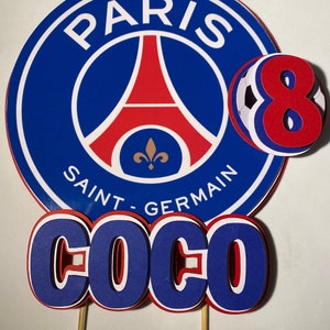 Urne thème football ( PSG ) , blanc , bleu et rouge pour Baptême ou  anniversaire