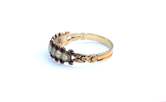Antique Georgian Gold, Pearl & Garnet Ring - image 9