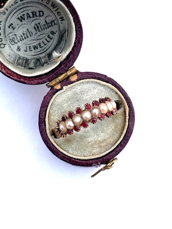 Antique Georgian Gold, Pearl & Garnet Ring - image 3