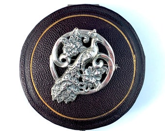 Broche vintage de pavo real de plata estilo Art Déco de la década de 1940