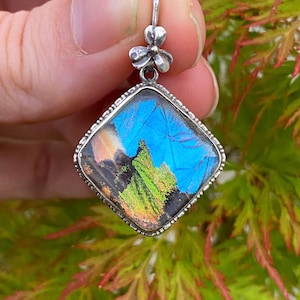 Antique Art Deco Silver, Butterfly Wing & Rock Crystal Pendant