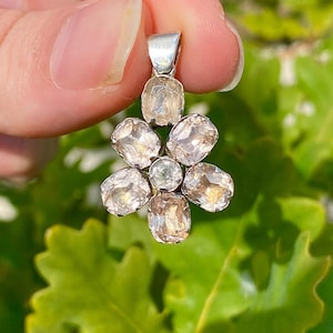 Antique Georgian Foiled Topaz Paste Silver Closed Back Pansy Pendant