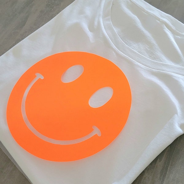 Neon Smiley Aufbügler groß / Patch / Plot / Bügelbild zum selbst aufbügeln auf Shirts, Taschen etc.