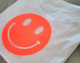 Neon Smiley Aufbügler groß / Patch / Plot / Bügelbild zum selbst aufbügeln auf Shirts, Taschen etc.