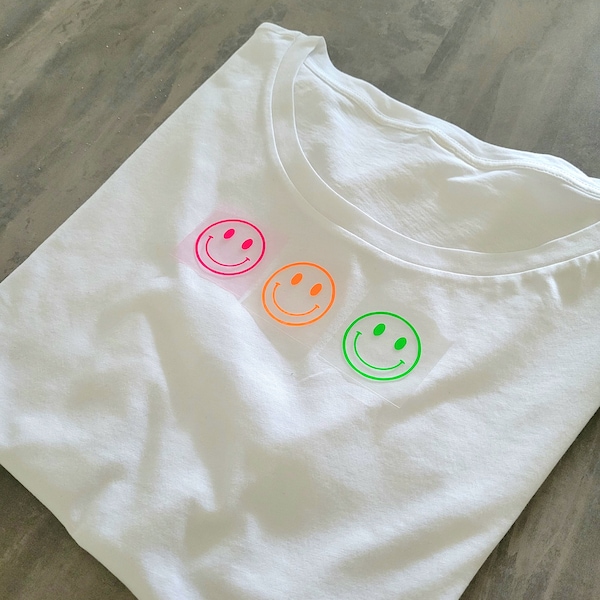 Smiley Aufbügler 3er Set / Patch / Plot / Bügelbild zum selbst aufbügeln auf Shirts, Taschen etc.
