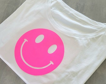 Neon Smiley Aufbügler groß / Patch / Plot / Bügelbild zum selbst aufbügeln auf Shirts, Taschen etc.