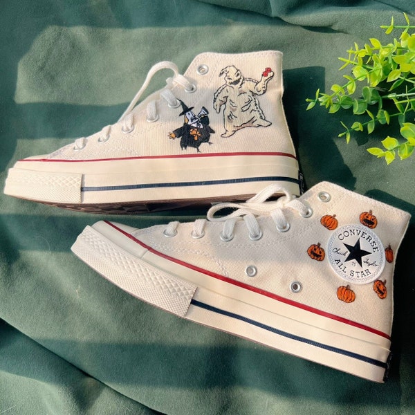 Embroidered Converse/Custom Logo Pumpkin Converse/Embroidered Halloween Animation And Flower/Converse High Tops Chuck Taylor 1970s/Gifts