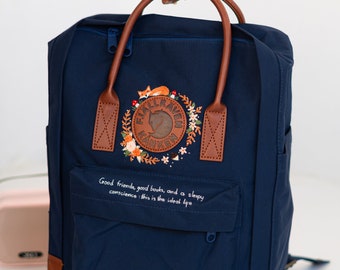 Zaino ricamato Fiore/ Zaino Fjallraven Kanken ricamato con fiori e volpe arancione/ Zaino per laptop ricamato personalizzato