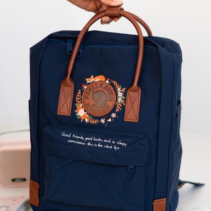 Embroidered Backpack Flower/ Fjallraven Kanken Backpack Embroidered with Flowers and Orange Fox/ Personalized Embroidered Laptop Backpack