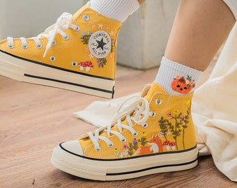 Bordado Fox Mushroom Converse/ Bordado Converse High Tops Fox y Girasol Jardín/ Zapatos Fox para Mujer