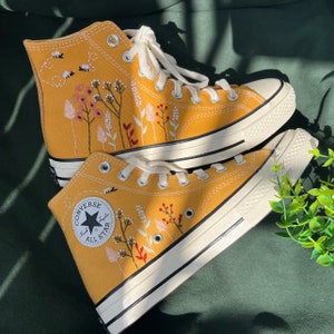 Embroidered Converse/ Custom Converse Colorful Bees And Flower Garden/ Flower Converse/Mommy And Me Outfits/Custom Logo 1970s