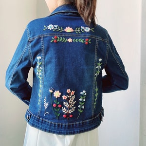 Hand Embroidered Jean Jacket / Custom Floral Embroidered Jean Jacket - Etsy