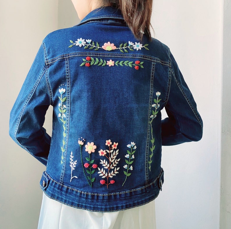 Hand Embroidered Jean Jacket / Custom Floral Embroidered Jean - Etsy