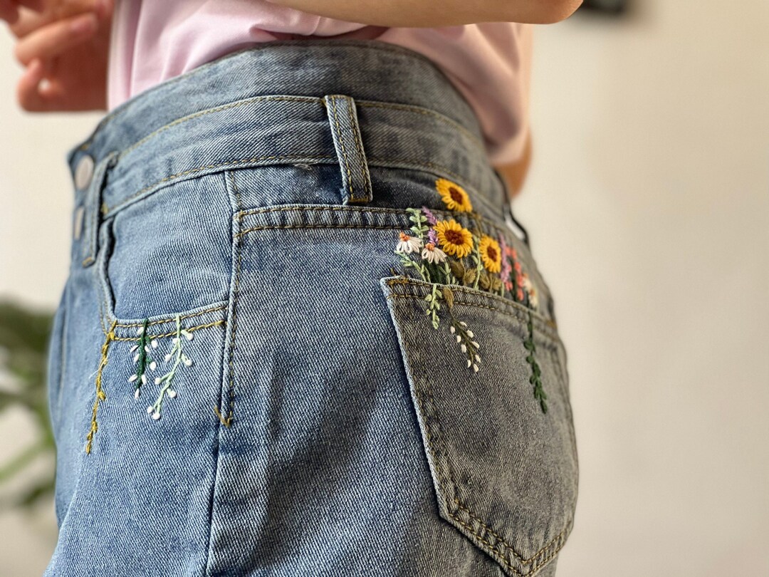 Floral Embroidered Jean Shorts/ Custom Shorts/women's Gifts/ Beach Shorts/ Travel Shorts Etsy