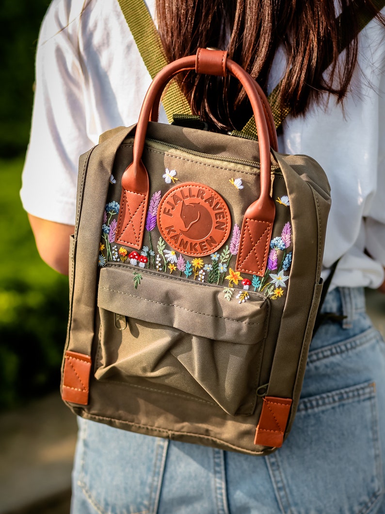 Flowers Embroidered Fjallraven Kanken Backpack, Lavender, Flowers, Mushrooms Embroidered Backpack Custom, Garden Flowers Embroidered Kanken