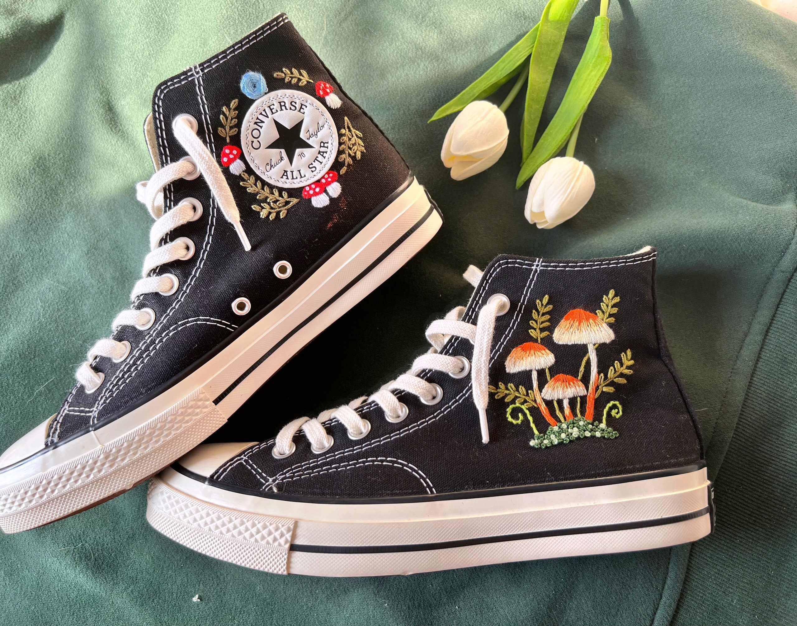 Embroidered Converse/mushroom Converse/converse High Tops Etsy