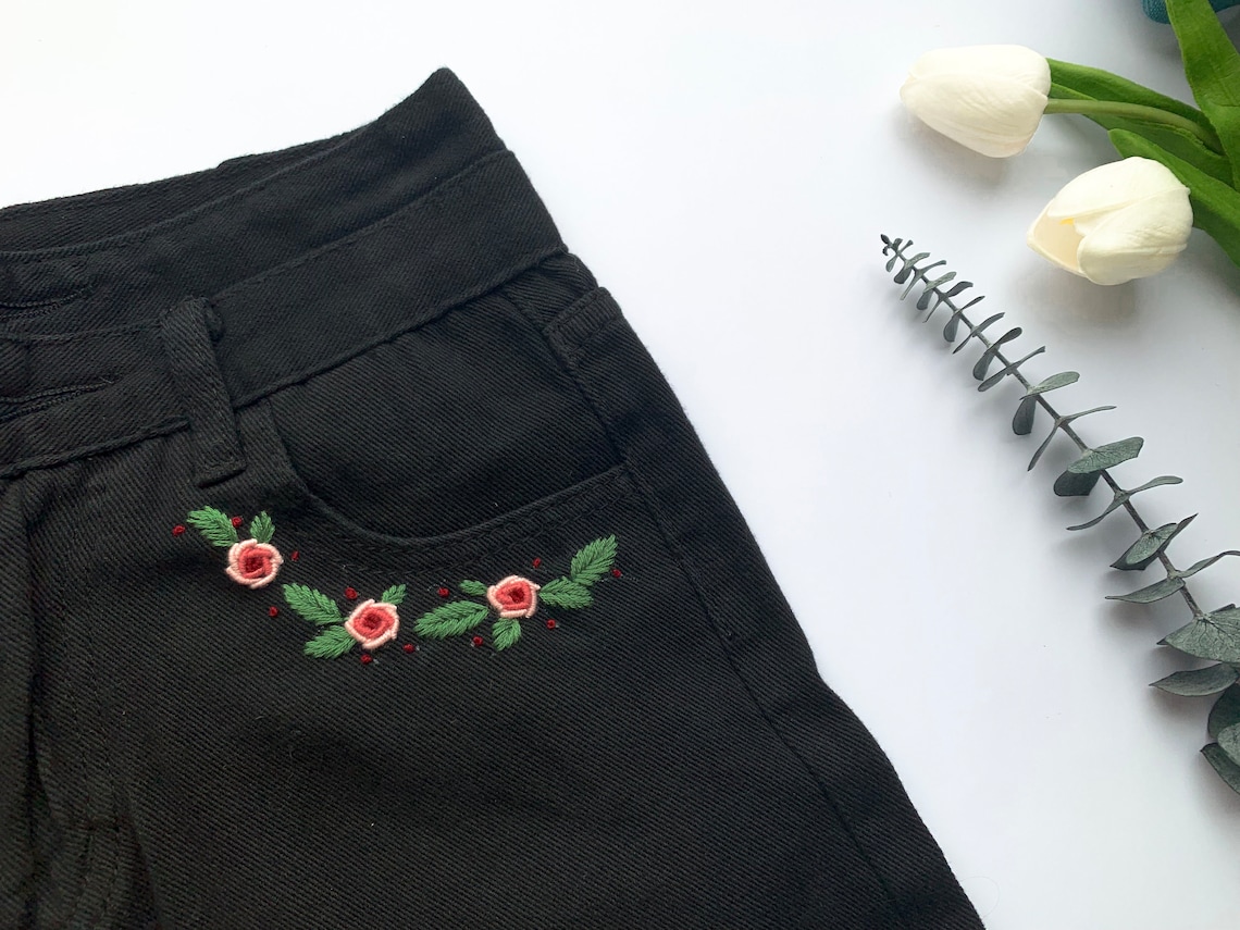 Embroidered Jeans/ Floral Embroidered Jean Shorts/ Embroidered Etsy
