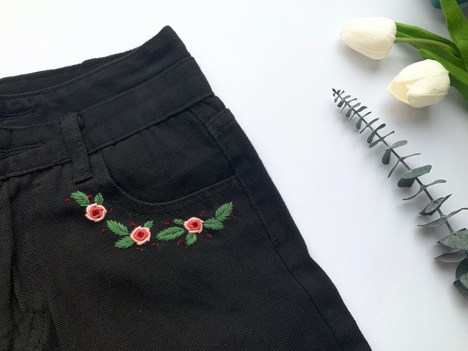 Embroidered Jeans/ Floral Embroidered Jean Shorts/ Embroidered Etsy