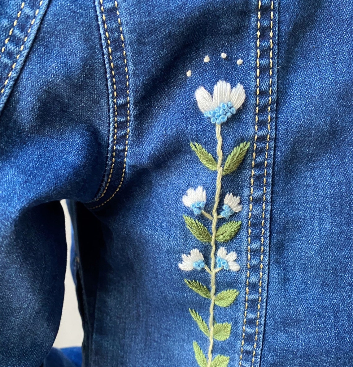 Hand Embroidered Jean Jacket / Custom Floral Embroidered Jean Etsy