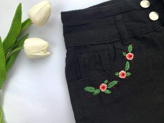 Floral Embroidered Jean Shorts/ Women's Gifts/ Beach Shorts/ Travel Shorts  