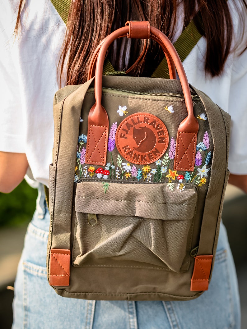 Flowers Embroidered Fjallraven Kanken Backpack, Lavender, Flowers, Mushrooms Embroidered Backpack Custom, Garden Flowers Embroidered Kanken