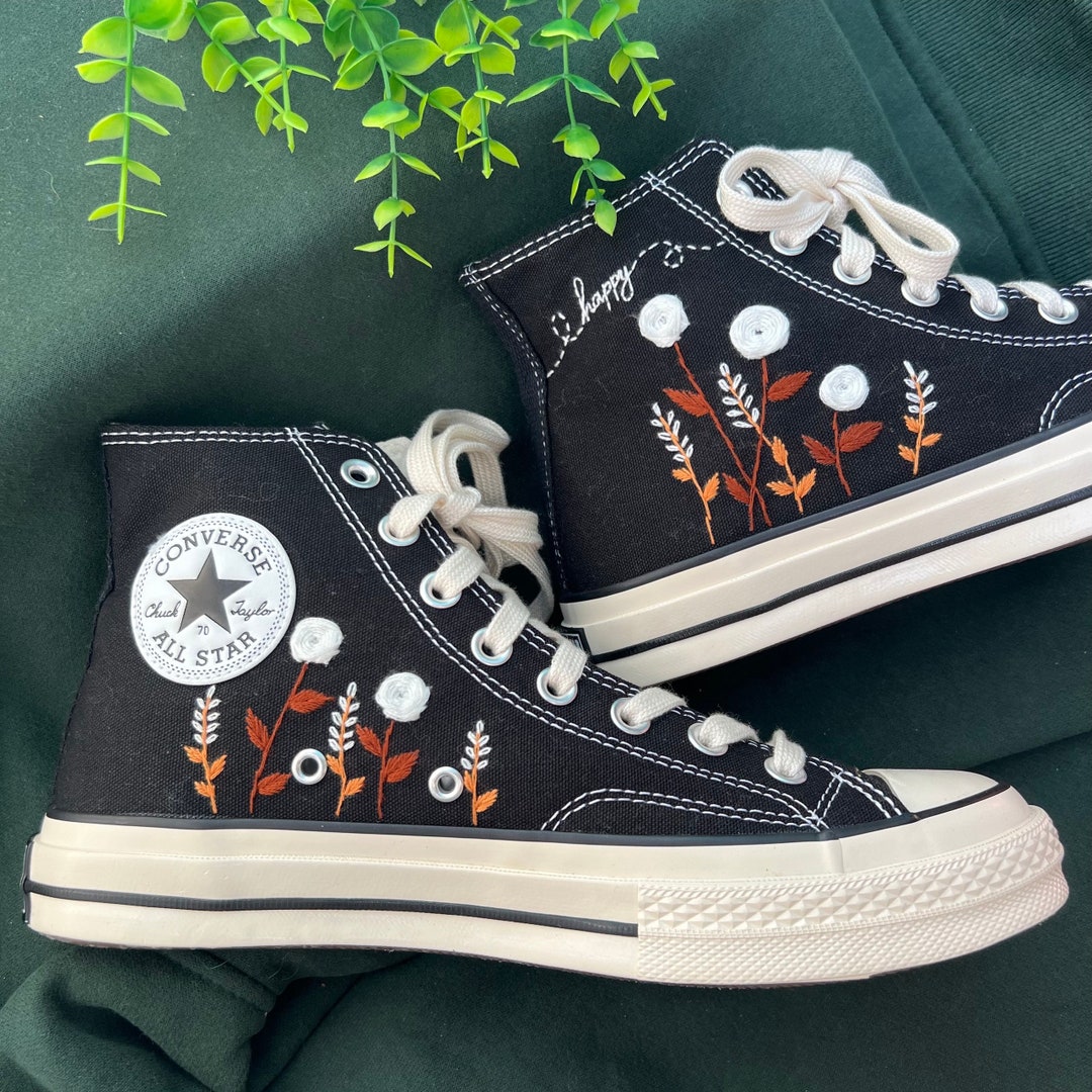 Converse High Tops/embroidered Shoes/embroidered White Sweet Rose ...