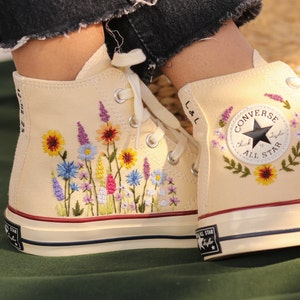 Customized Converse Embroidered Shoes Converse Chuck Taylor 1970s Embroidered Sunflower Garden, Lavender, Converse Shoes Best Gift for Her