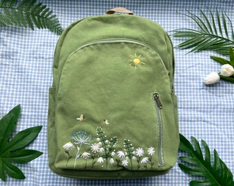 Custom Backpacks / Backpacks Embroidered With Sweet Flower Garden/ Travel Backpack/ Embroidered Backpacks / Gifts For Friends And Family